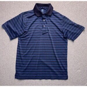 PGA TOUR Men's Striped Performance Golf Polo - Size Small Navy Blue